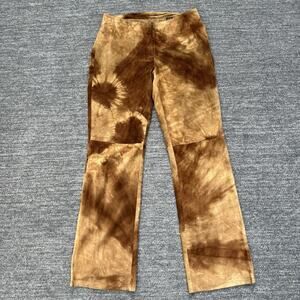 Elements By Vakko Pants Women 4 Brown Suede Leather Tie Dye Hippie Disco Y2K 90s